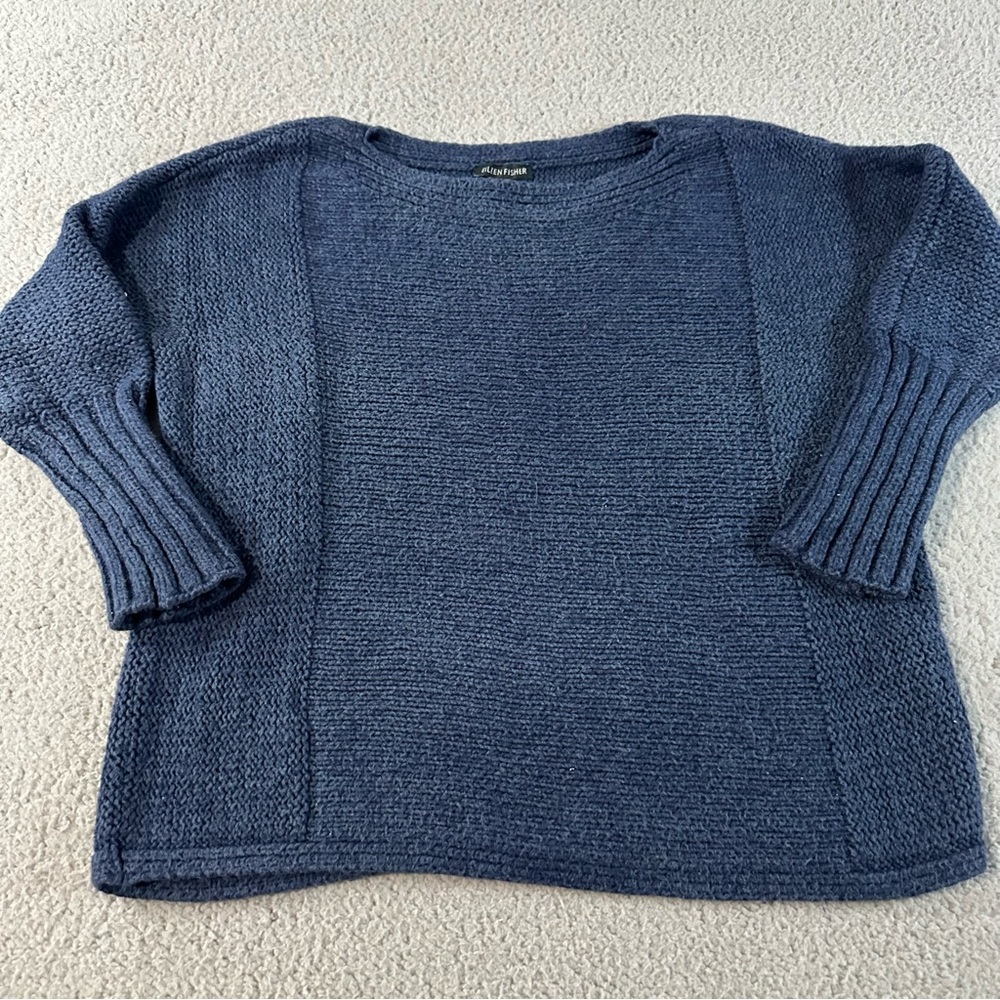 EILEEN FISHER Boat neck Boxy Chunky Sweater Alpaca Organic Cotton Blue Size M
